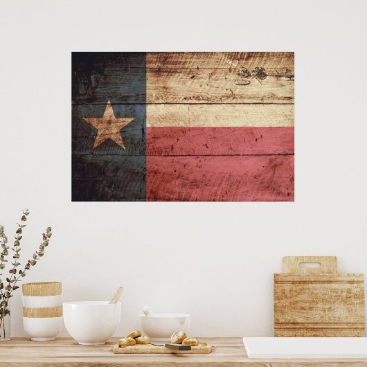 Texas State Flag op Old Wood Grain Poster (Keuken)