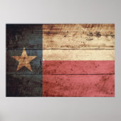 Texas State Flag op Old Wood Grain Poster (Voorkant)