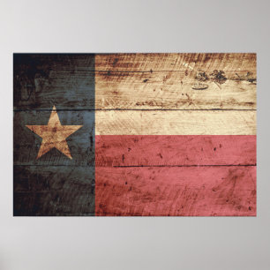 Texas State Flag op Old Wood Grain Poster