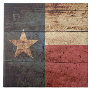 Texas State Flag op Old Wood Grain Tegeltje