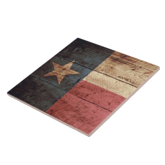 Texas State Flag op Old Wood Grain Tegeltje (Zijkant)
