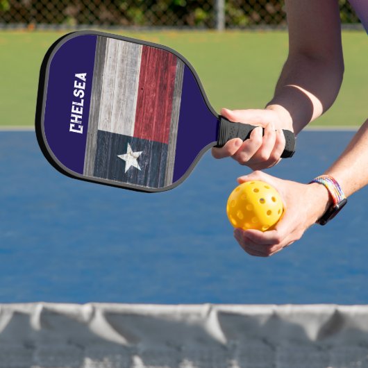 Texas state flag rustieke stijl donkerblauw tekst  pickleball paddle (Insitu)