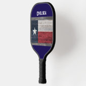 Texas state flag rustieke stijl donkerblauw tekst  pickleball paddle (Links)