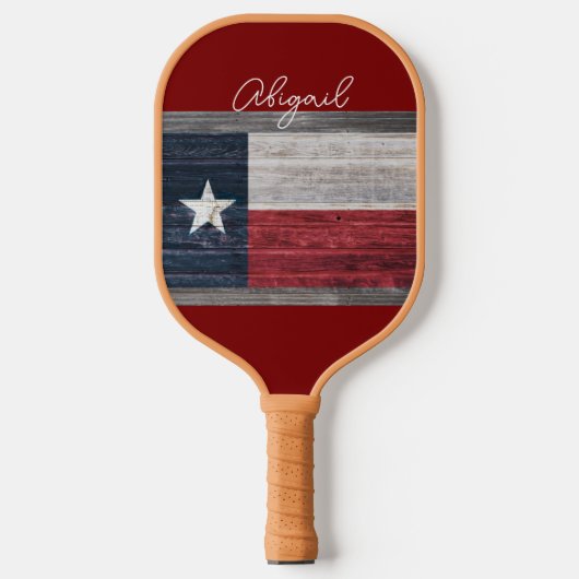 Texas state flag rustieke stijl donkerrood tekst t pickleball paddle (Voorkant)