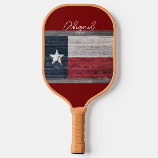 Texas state flag rustieke stijl donkerrood tekst t pickleball paddle (Achterkant)