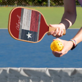 Texas state flag rustieke stijl donkerrood tekst t pickleball paddle