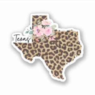 Texas State Leopard Print met bloemen Sticker