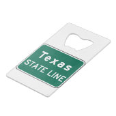 Texas State Line Road Sign Creditkaart Flessenopener (Achterkant Gekanteld)