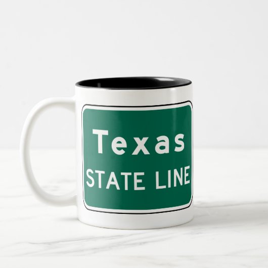 Texas State Line Road Sign Tweekleurige Koffiemok (Links)