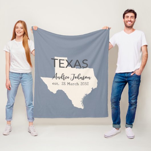 Texas State Map Aangepaste naam en datum Fleece Deken (In situ)