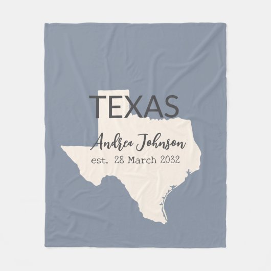 Texas State Map Aangepaste naam en datum Fleece Deken (Voorkant)