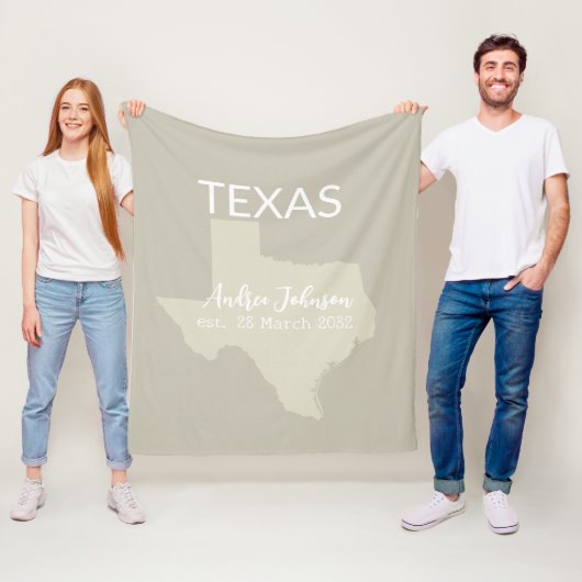 Texas State Map Aangepaste naam en datum Fleece Deken (In situ)