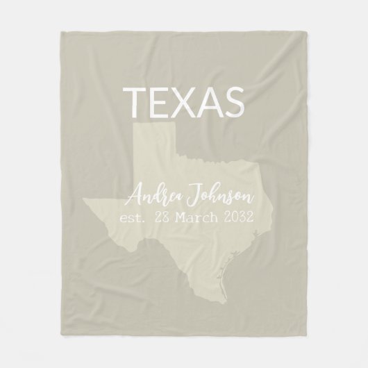 Texas State Map Aangepaste naam en datum Fleece Deken (Voorkant)
