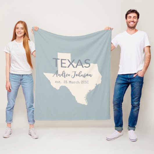 Texas State Map Aangepaste naam en datum Fleece Deken (In situ)
