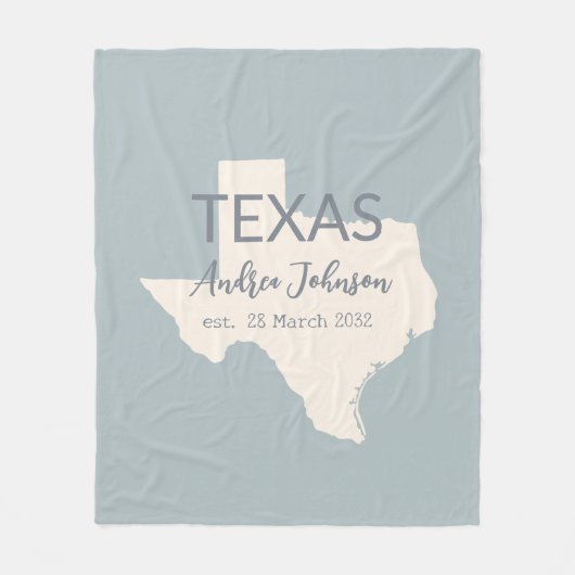 Texas State Map Aangepaste naam en datum Fleece Deken (Voorkant)