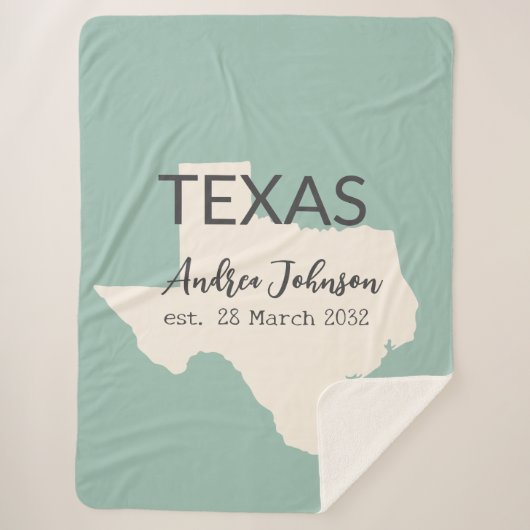Texas State Map Aangepaste naam en datum Sherpa Deken (Voorkant)