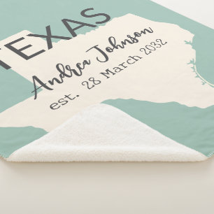 Texas State Map Aangepaste naam en datum Sherpa Deken