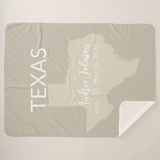 Texas State Map Aangepaste naam en datum Sherpa Deken (Voorkant (horizontaal))