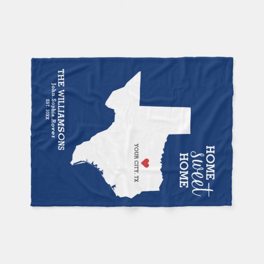 Texas State Map Aangepaste namen, Stad, Datum, Kle Fleece Deken (Voorkant (Horizontaal))