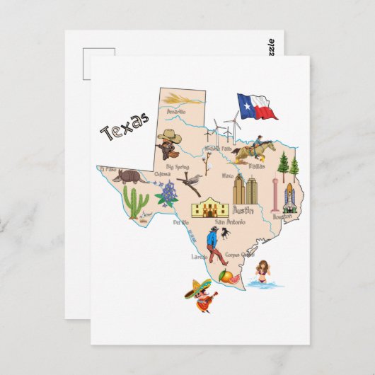 Texas State Map Briefkaart (Voorkant / Achterkant)