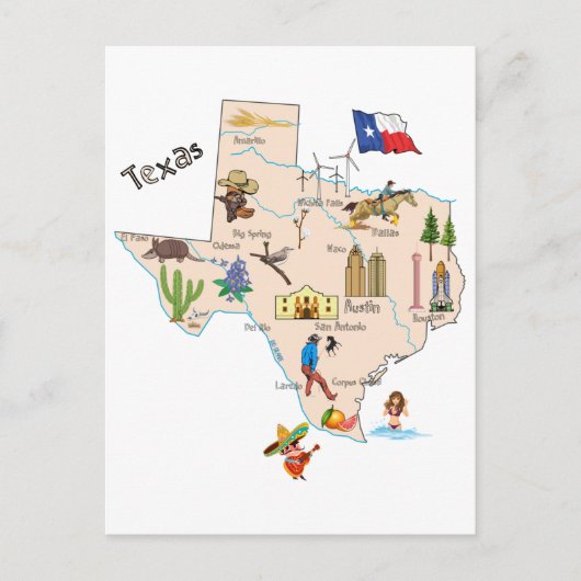 Texas State Map Briefkaart (Voorkant)
