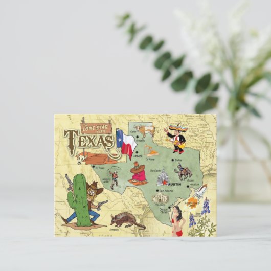 Texas State Map Briefkaart (Staand voorkant)