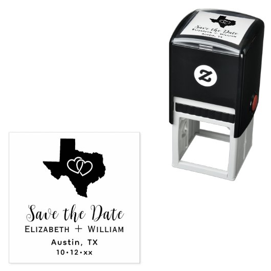 Texas State Map Bruiloft Save the Date DIY Harten Zelfinktende Stempel (In situ)