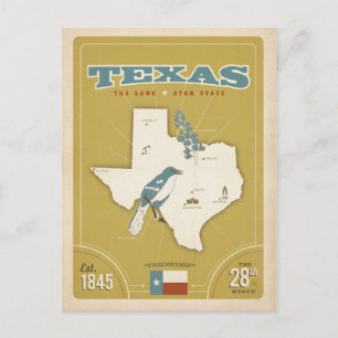 Texas State Map   De Lone Star-staat Briefkaart