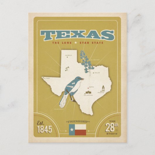 Texas State Map | De Lone Star-staat Briefkaart (Voorkant)