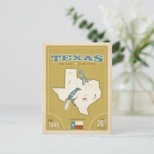 Texas State Map | De Lone Star-staat Briefkaart (Staand voorkant)