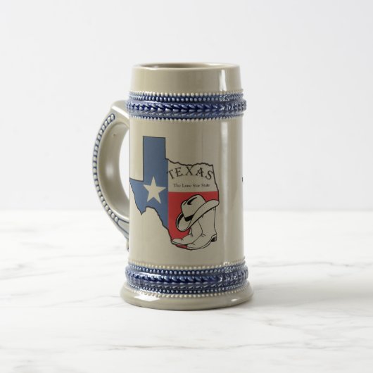 Texas State Map met Star Boots Pet Ceramic Stein Bierpul (Voorkant links)