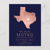 Texas State map navy blue roos Gold home Aankondigingskaart (Voorkant)