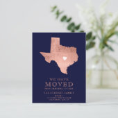 Texas State map navy blue roos Gold home Aankondigingskaart (Staand voorkant)