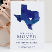 Texas State map navy blue waterverf home Aankondigingskaart