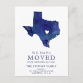 Texas State map navy blue waterverf home Aankondigingskaart (Voorkant)