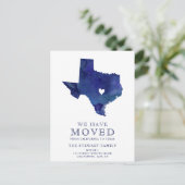 Texas State map navy blue waterverf home Aankondigingskaart (Staand voorkant)