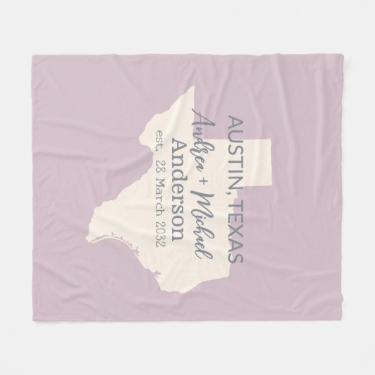 Texas State Map Paar Naam en datum bruiloft Fleece Deken (Voorkant (Horizontaal))