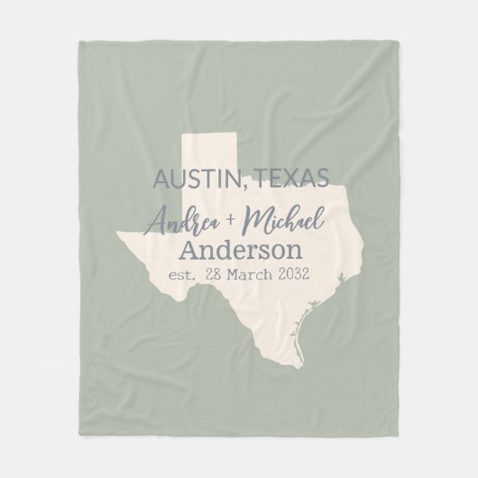Texas State Map Paar Naam en datum bruiloft Fleece Deken (Voorkant)