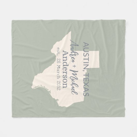 Texas State Map Paar Naam en datum bruiloft Fleece Deken (Voorkant (Horizontaal))