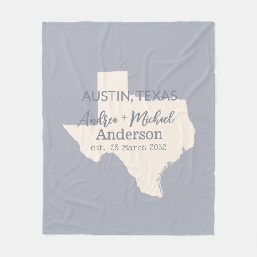 Texas State Map Paar Naam en datum bruiloft Fleece Deken (Voorkant)