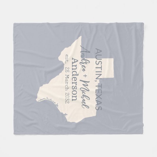 Texas State Map Paar Naam en datum bruiloft Fleece Deken (Voorkant (Horizontaal))