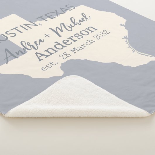 Texas State Map Paar Naam en datum bruiloft Sherpa Deken (3/4)