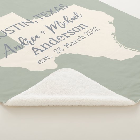 Texas State Map Paar Naam en datum bruiloft Sherpa Deken (3/4)