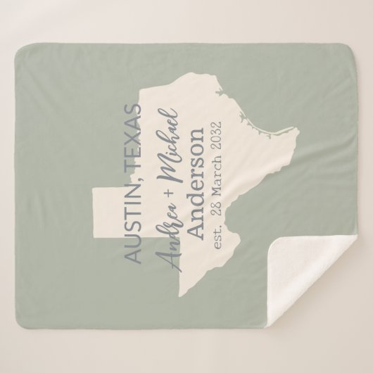 Texas State Map Paar Naam en datum bruiloft Sherpa Deken (Voorkant (horizontaal))