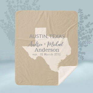 Texas State Map Paar Naam en datum bruiloft Sherpa Deken
