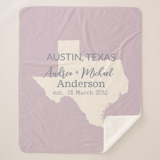 Texas State Map Paar Naam en datum bruiloft Sherpa Deken (Voorkant)