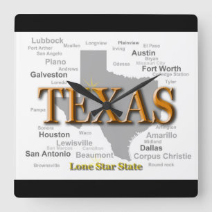 Texas State Map Vierkante Klok