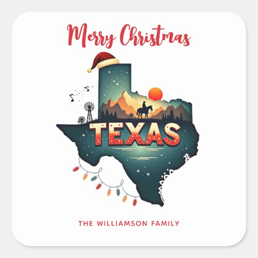 Texas State Merry Christmas Custom Holiday Vierkante Sticker (Voorkant)