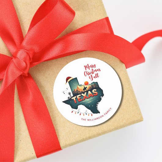 Texas State Merry Christmas Y'all Aangepaste tekst Ronde Sticker