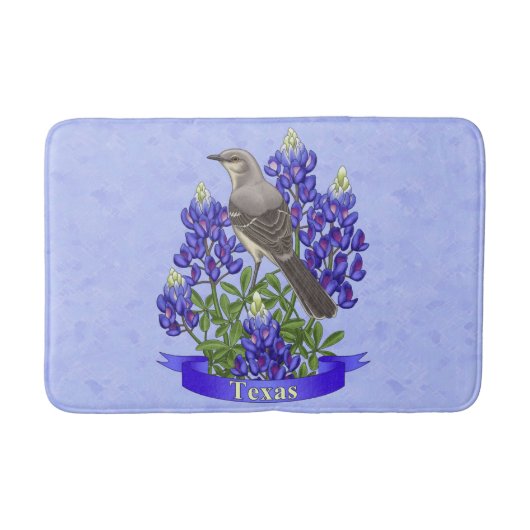 Texas State Mockingbird & Bluebonnet Flower Badmat (Voorkant)